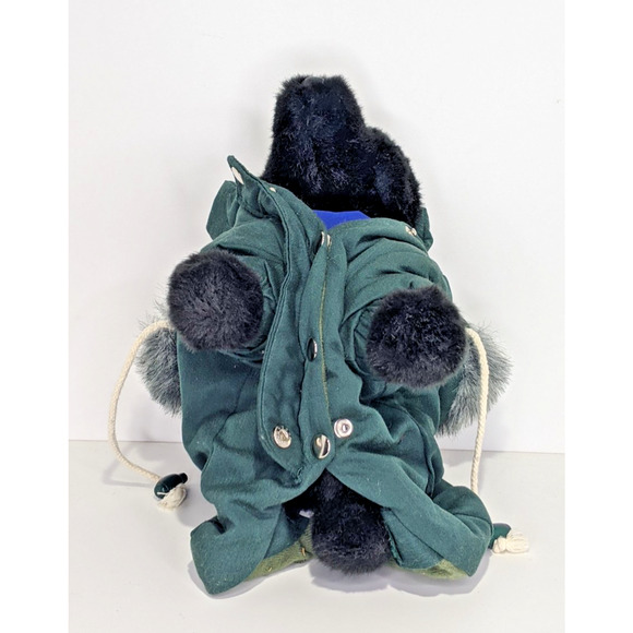 Small Dog Parka with Hood Fur Trimmed Hook & Loop Snap Close Dark Green CUTE - Picture 4 of 8